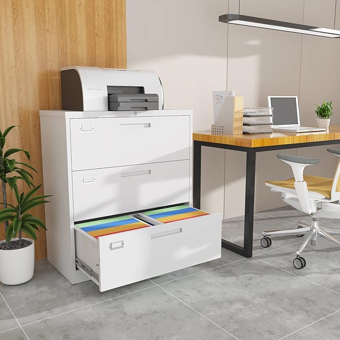 Lateral File Cabinet 3 DrawerMetal Storage File Cabinet with LockSteel Lateral File Cabinet for Legal/Letter A4 SizeWide File Cabinet for Office HomeAssembly Required