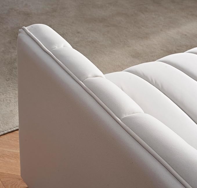 Direct Glam Fabric Upholstered Solid Wood Frame 82.7 Art Deco Sofa for Living Room Office Sophisticated 3 Seater Couch Ivory