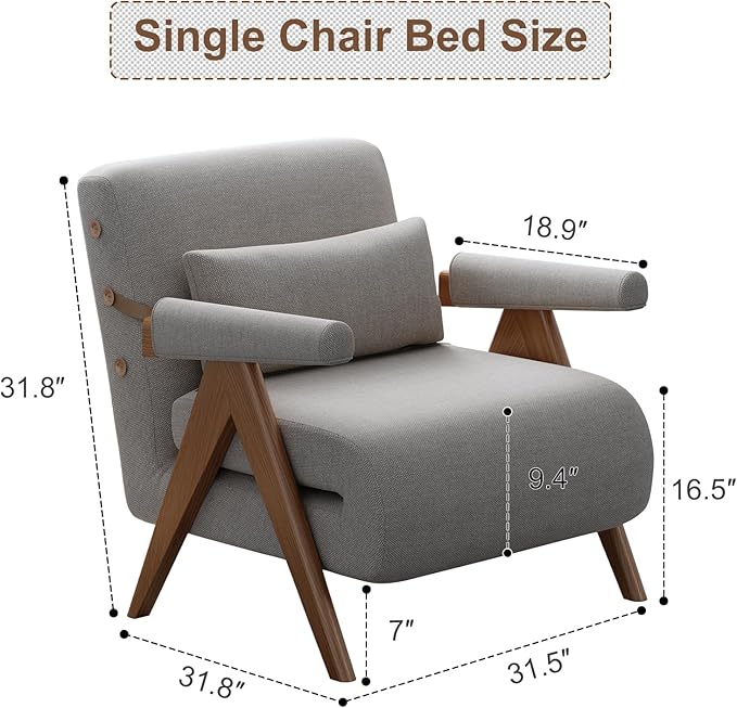3 in 1 Residential Convertible Sofa Bed Chair|3 in 1 Sleeper Sofa Couch Bed | Adults | Living Room BedroomOffice (31.8Dx25Wx31.8 L) (Gray 32Wx 32Dx32L)
