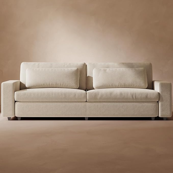105 W Loveseat Sofa Large Modern Fabric Couch with 2 Pillows &amp Armrests Comfy 2-Seater Sofa for Living Room &amp Bedroom 330lbs Capacity Beige