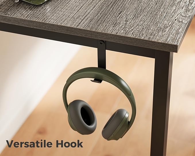 Casaottima 63 Inches Small Computer Desk Work Study Table for Home Office Kids Student Writing Desk with Headphone Hooks Grey