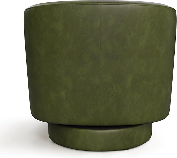 Swivel Barrel Accent Chair Round Faux Leather Living Room Arm Chairs Modern Upholstered Comfty Reading Nook Chairs for Bedroom Small Club Armchair Single Sofa Side Chair Green