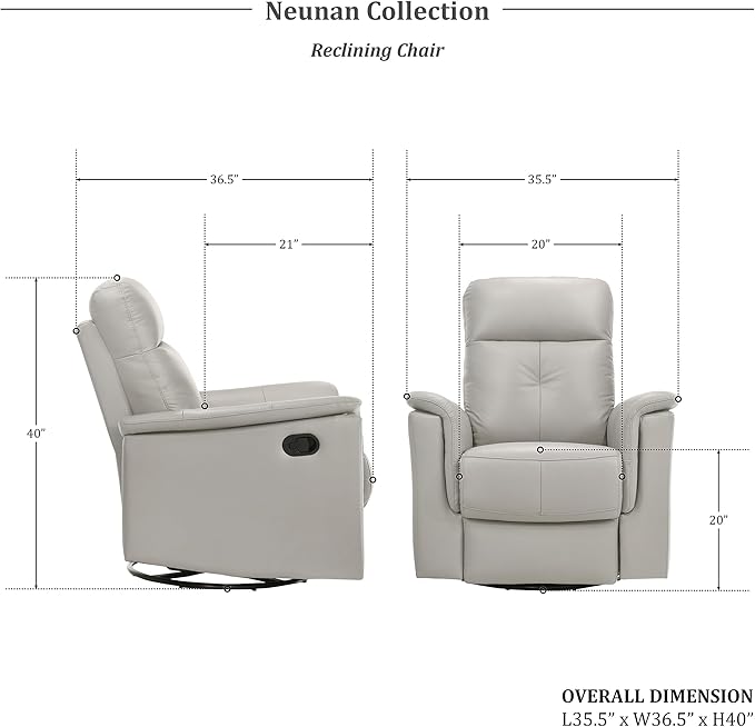 Lexicon Swivel Glider Recliner Chair Comfy Nursery Glider Top Grain Leather Match Recliner Manual Reclining Chair for Living Room/Office/Apartment Silver