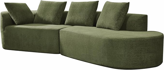 116Modern Curved Sectional Sofa with High-Density Fully Compressed Sponge and Chaise LoungePearl Upholstery2-Piece SetFully Assembled Right Hand FacingPerfect for Living Room (Green~23)
