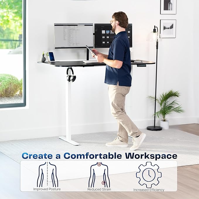 VIVO Electric 63 x 32 in Standing Desk Memory Height Adjustment 1B Series Holds 220 lbs Black Carbon Fiber Top White Frame DESK-KIT-1W1R