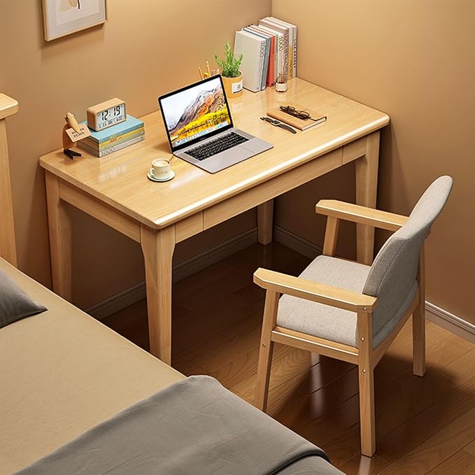 Solid Wood Computer Desk with DrawersMid-Century Modern Home Office DeskWooden Writing DeskSimple Study Table Laptop Desk Workstation for Bedroom(60x40x75cm(24x16x30inch) B)