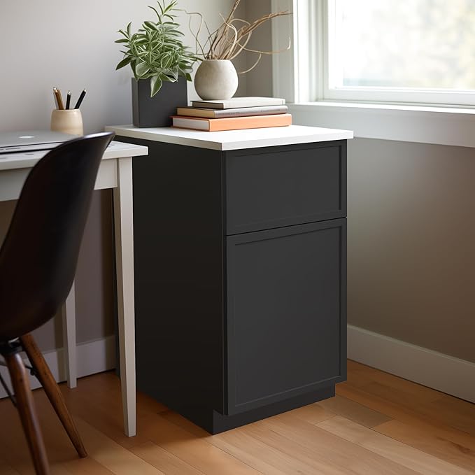 RTA Solid Wood File Cabinet with 2 Drawers Desk Under-Table Wooden File Cabinet Suitable for Bedside or Freestanding File Storage Cabinet (Charcoal Black 18 W × 21 D × 29.5 H)