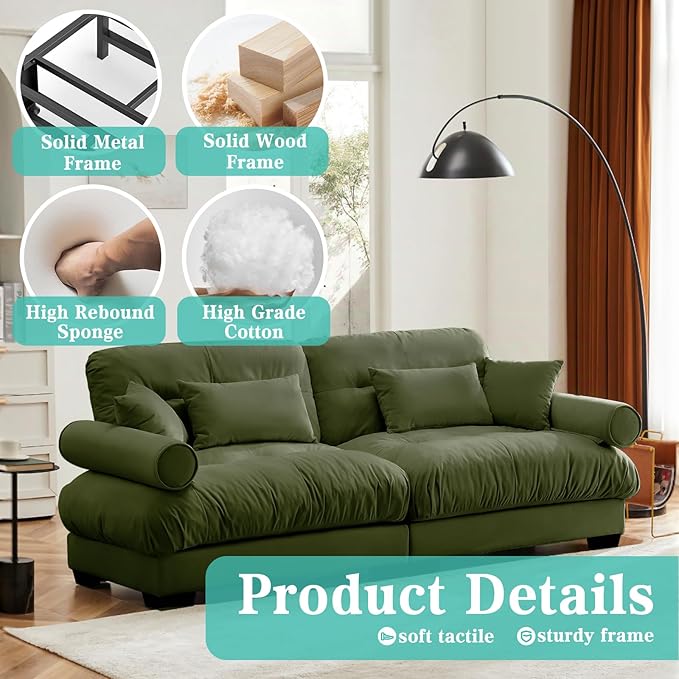 SoarFlash Modern Living Room Velvet Recliner Sofa Small Sofa Loveseat Sofa for Apartment Green
