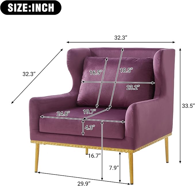 Christopher Knight Home Vincenzo Upholstered Club Chair Velvet Accent Chair Single Lounge Curved Armchair Comfort Seating Armchair Reading Single Sofa Sturdy Iron Legs for Living Room Purple