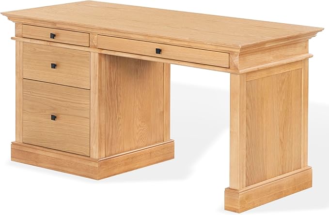SAFAVIEH Couture Collection - Francesco Natural Wood 4-Drawer Desk with Black Accents Modern Writing Table with Storage (SFV4239B)