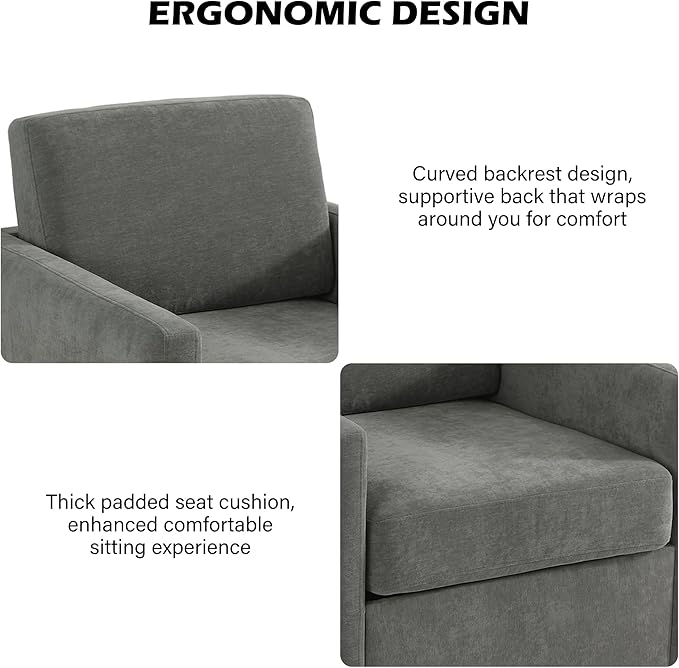 Swivel Barrel Accent Chair Mid Century Modern Arm Chair for Living Room Bedroom Comfy Club Reading Lounge Sofa Corner Chairs for Adults (Chenille Dark Grey Set of 2)
