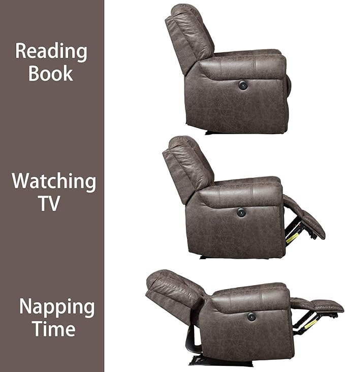 ANJ Electric Recliner Chair W/Breathable Bonded Leather Classic Single Sofa Home Theater Recliner Seating W/USB Port (Smoky Gray)