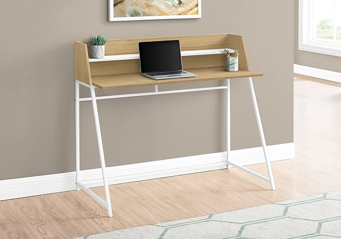Computer Desk Home Office Laptop Storage Shelves 48 l Work Natural Laminate White Metal Contemporary Modern NI783