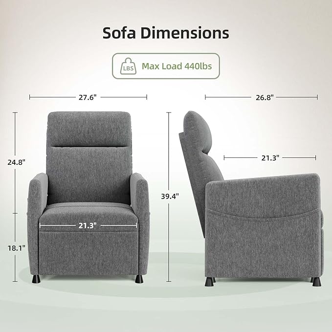 Power Electric Recliner Chair with Adjustable Backrest Footrest &amp Padded Seat Ergonomic Single Sofa Chair for Small Spaces Home Theater Living Room &amp RV (Light Grey +Linen)