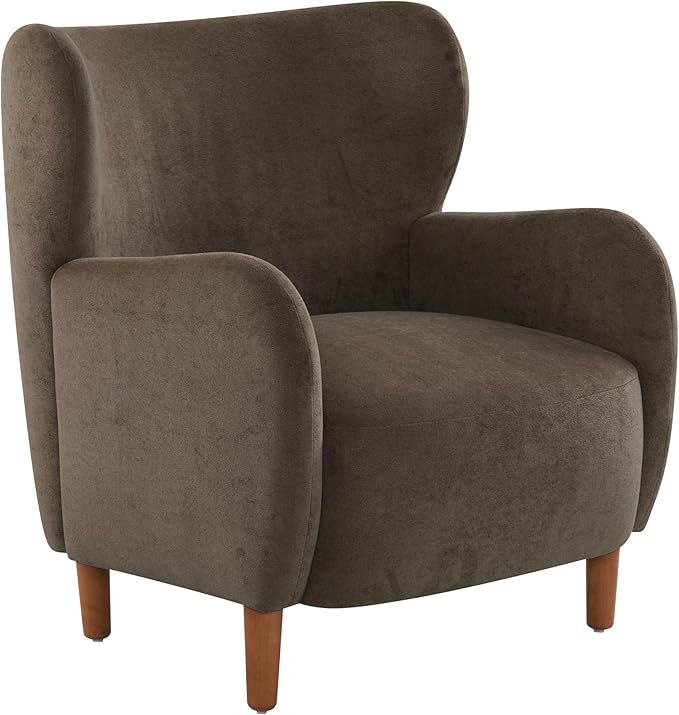 Christopher Knight Home Dolly Mid-Century Modern Velvet Upholstered Wingback Club Chair Living Room Lounge Chair for Relaxation Reading Armchair Solid Wood Living Room Accent Chair Dark Brown