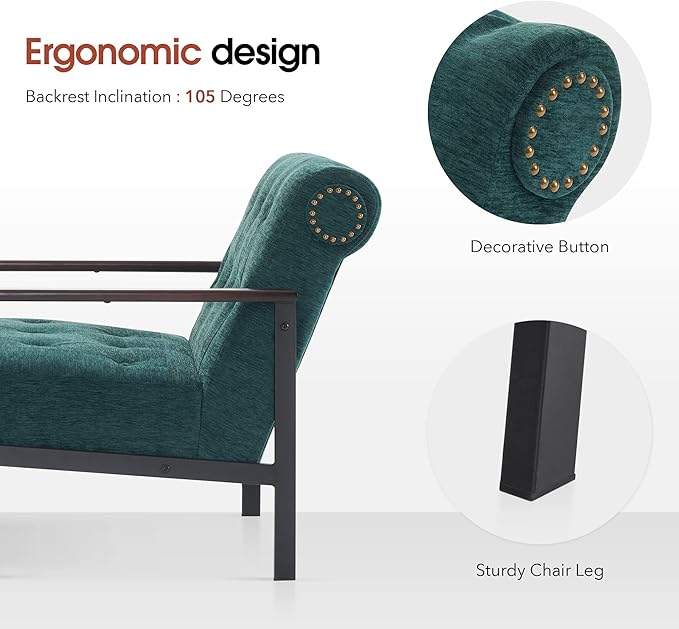 MCombo Modern Accent Chairs Chenille Upholstered Armchair Ergonomics Lounge Chair for Living Room HQ417 (1 Dark Green)