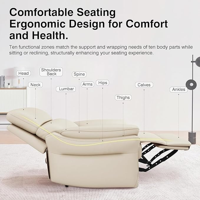 AIRSKY Genuine Leather Recliner Chair Top Grain Leather Italian Water-Washing Process Lazy boy Recliner Chair for Living Room Theater Seating Bedroom BeigeR1