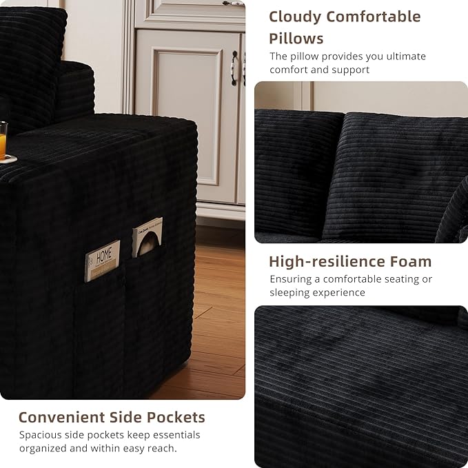 109 Boneless Couches for Living Room Modular Sectional Sofa with Oversized Chaise L-Shape Cloud Couch with Deep Seat (Black Right Facing Chaise)
