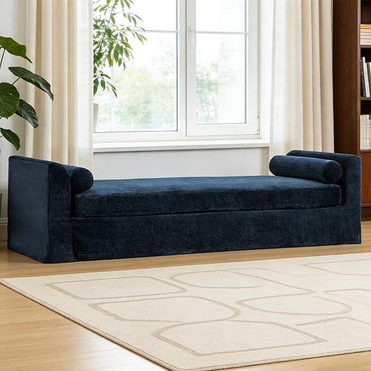 Chifee &amp Vingol 90.55 W Oversized Chaise Lounge Upholstered Bedroom Benches Extra-Long Indoor Bench Entryway Bench with Removable Pillows for Living Room HallwayNavy