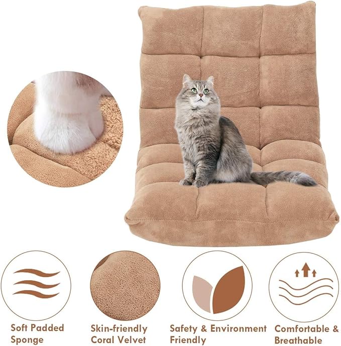 FANTASK 14-Position Sofa Memory Foam Floor Chair w/Comfy Cushions &amp Study Steel Frame Angle Adjustable Couch Lounge Sofa for Reading Game Meditating (Beige)
