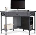 Bowery Hill Corner Computer/Writing Desk Matte Black Metal Base 48D x 24.5W x 30H Sturdy Wood Construction X-Side Design Drop Down Drawer Front Space-Saving Home Office Desk with Lower Shelf