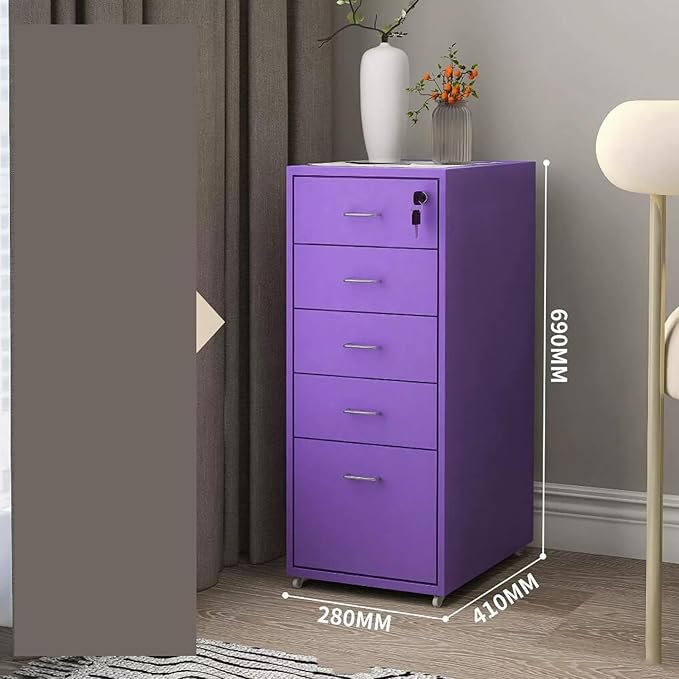 File Cabinet Under Desk Drawer Cabinet Office Locking Storage Cabinet Iron Data File Storage Cabinet (Color : Purple)