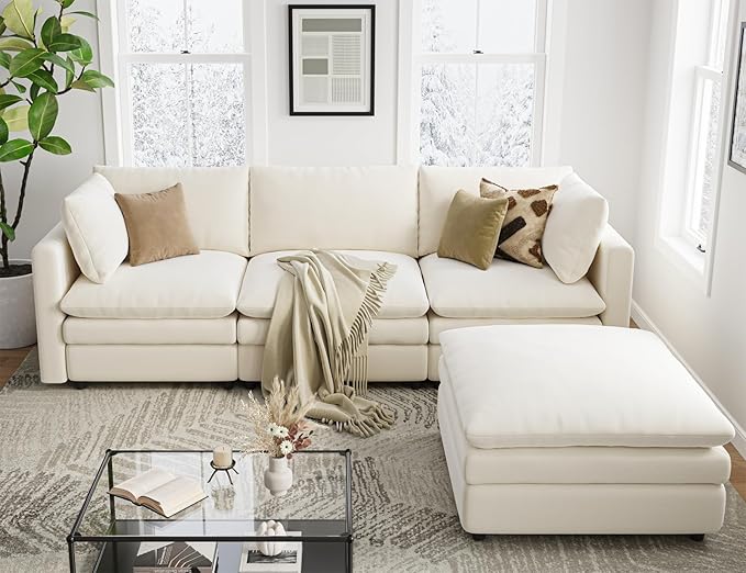 Txtin's Cloud Couches for Living Room L Shaped Sectional Couch with Ottoman Deep Plush 4 Seats Sofa Modern Sofa for Apartment