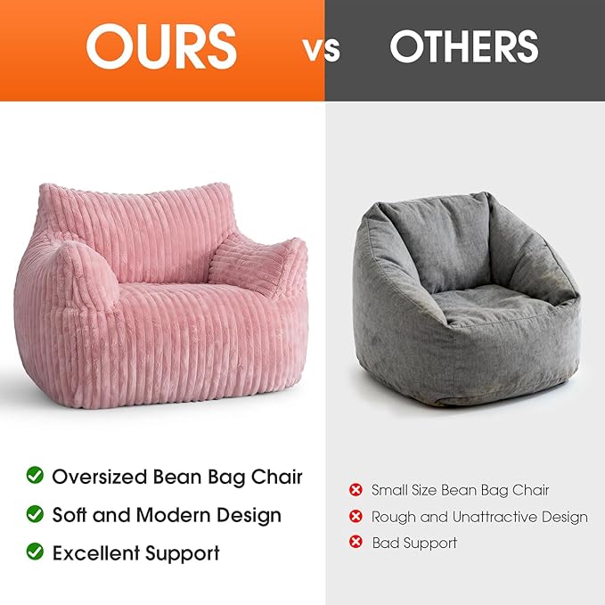 Giant Bean Bag Chair for Adults Oversized Memory Foam Bean Bag Sofa with Armrests Large Comfy Fluffy Single Lounges Mini Couch for Living Room Bedroom &amp Dorm(Pink)