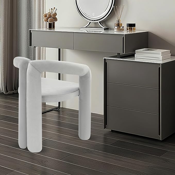 LOYALHEARTDY Gray Vanity Chair Small Accent Chairs Bedroom Chair with Soft Cushion 17.7 Inch Modern Desk Chairs No Wheels Makeup Stool for Dressing Table Salon Dormitory Living Room