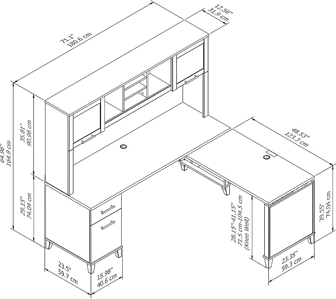 Bush Home Somerset 72W 3 Position Sit to Stand L Shaped Desk with Hutch in Hansen Cherry | Adjustable Height Table for Home Office
