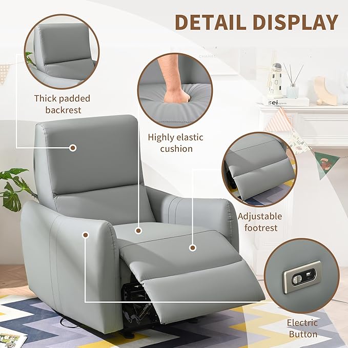 Electric Power Recliner Wall Hugger Electric Recliner Chairs with USB Ports Sofa PU Leather Recliner for Living Room/Small Spaces