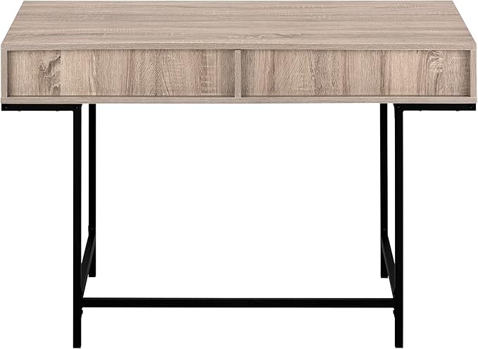 Penau Computer Desk for Home Office 48 Inches Brown Laminate with Black Metal Base 2 Storage Drawers Contemporary Modern Design