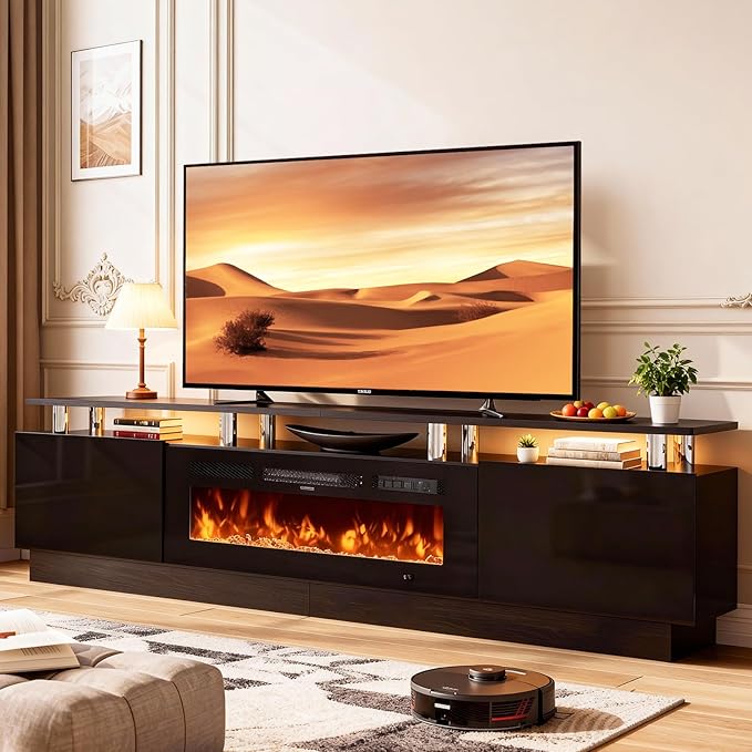 90 TV Stand for Living Room Large Entertainment Center &amp Media Console Fits TVs up to 100 Storage Cabinet with Shelves 50 Electric Fireplace