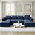 132 Cloud Couch Sectional Modular Sofa with Cup Holder and Deep Seat Corduroy U Shaped Boneless Sofas Couch in a Box No Assembly Required Blue Couches for Living Room