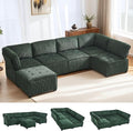 121 U Shaped Modular Sectional Sofa Couch 6 Seat Convertible Upholstered Deep Seat Sleeper Sofa with Chaise Lounge Cloud Couch for Living Room Green