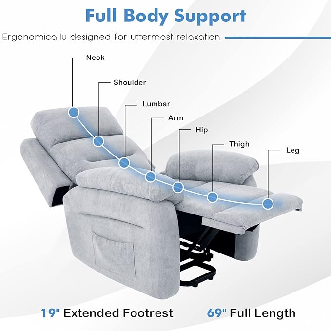 Giantex Power Lift Recliner Chairs for Elderly Fabric Electric Recliner Chair w/Side Pocket &amp Remote Control Living Room Reclining Chair for Seniors Home Theater Bedroom (Grey)