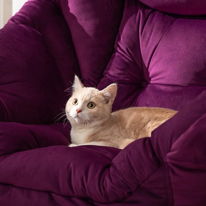 HollyHOME Lazy Chair with Armrest and Side Pocket Comfy Accent Lounge ChairLeisure Sofa Armchair for Living Room Bedroom Dorm or Small Spaces Oversized Reading Sofa ChairVelvet Deep Purple