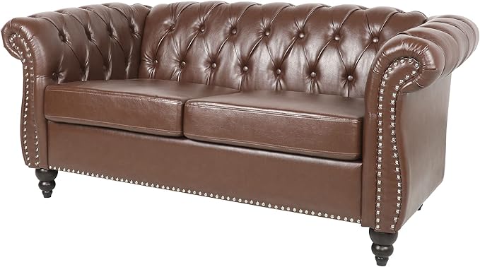 LEVNARY Leather Sofa Chesterfield Tufted Upholstered 2 Seater Couch Modern Loveseat Couch Classic Furniture for Living Room Bedroom (Dark Brown)