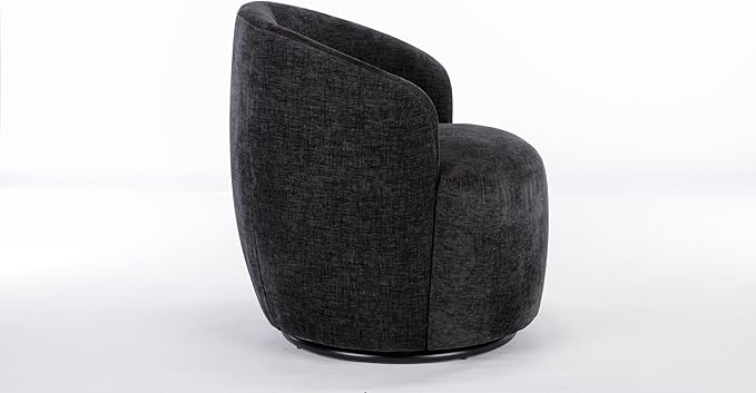Stylish Chenille Swivel Accent Chair Black 360 Degree Rotation Barrel Chair for Living Room
