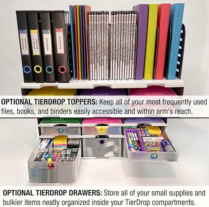Ultimate Office TierDrop Desktop Organizer Document Forms Mail and Classroom Sorter. 24 Letter Size Compartments with Optional Add-On Tiers for Easy Expansion - Gray w/Black