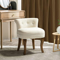 HULALA HOME Velvet Vanity Stool with Low Back Modern Vanity Chair with Solid Wood Legs Small Upholstered Makeup Chair Home Decor for Bedroom Living Room Dressing Table Women Girls Ivory
