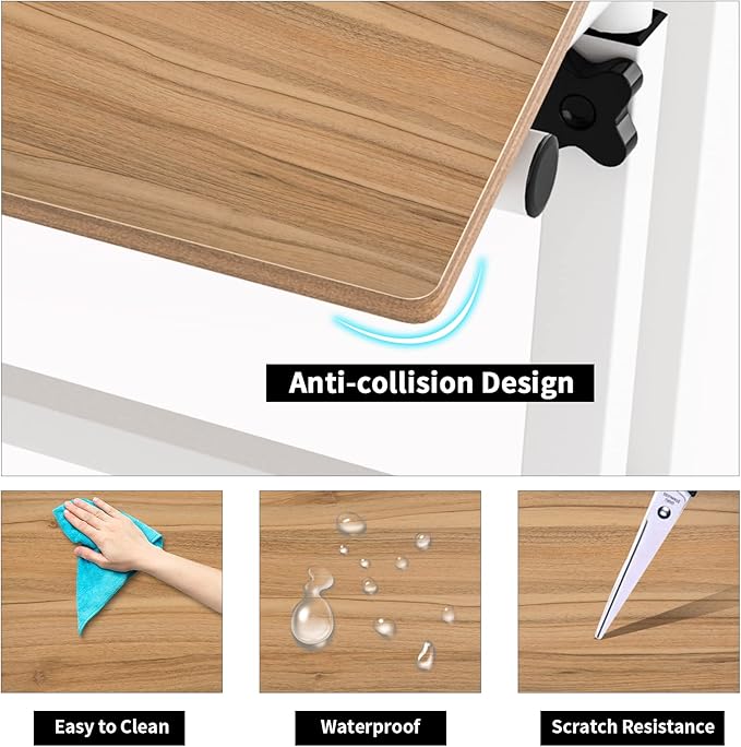 DlandHome Adjustable Rolling Desk Standing Desk Sit-Stand Desk Cart Mobile Computer Desk Stand Up Desk Office Desk Riser Standing Table Workstation Mobile Desk Oak
