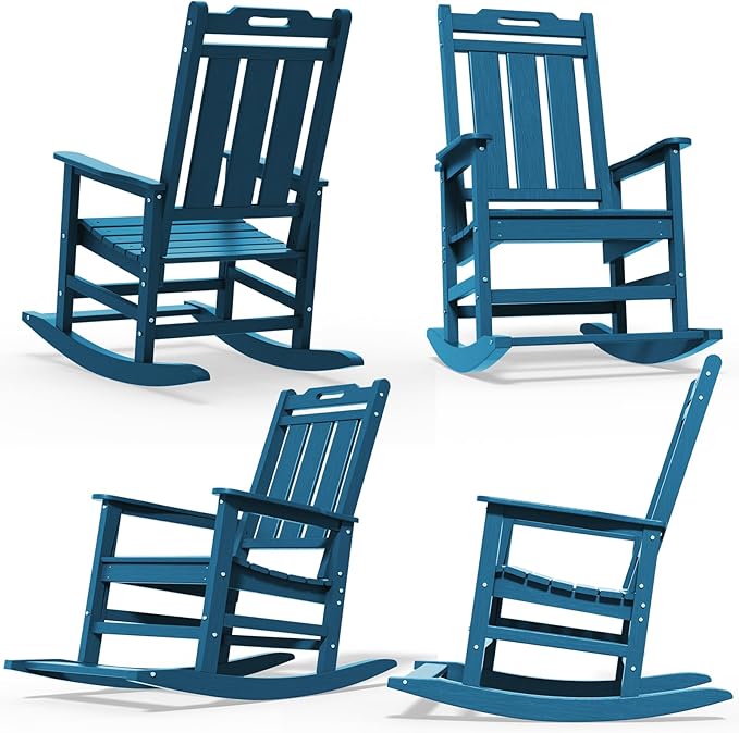 Rocking Chair Outdoor Rocking Chair for Adults HDPE Outdoor Chairs with Footboard All Weather Resistant Porch Rocker Navy