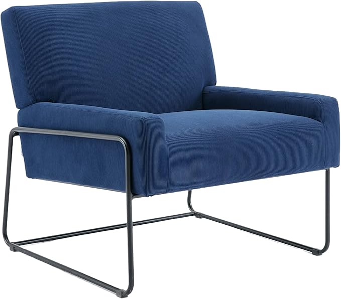 Generic Accent Chair Modern Industrial Slant Armchair with Metal Frame Premium High Density Soft Single Chair for Living Room Bedroom Navy