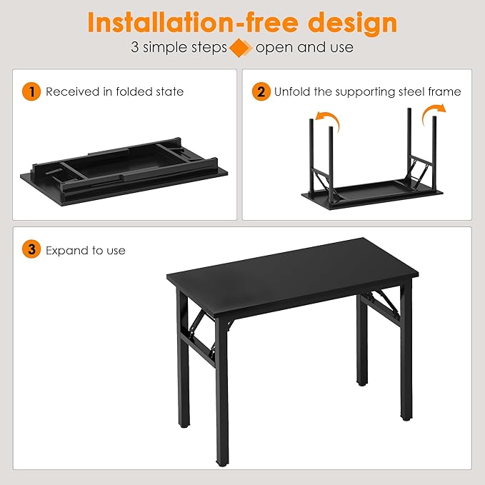 Folding Desk 39 inch No Assembly Folding Desks for Small Spaces Sturdy Foldable Computer Desk Functional Home Office Desks Study Writing Desk Office Table Workstation for Home Office Outdoor