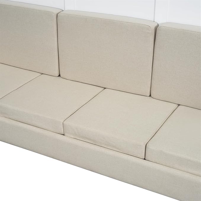 Linique Queen Size Murphy Bed with Sofa and Top Shelf Horizontal Wall Bed Versatile Convertible Wooden Bed Frame White 93.3x86.2