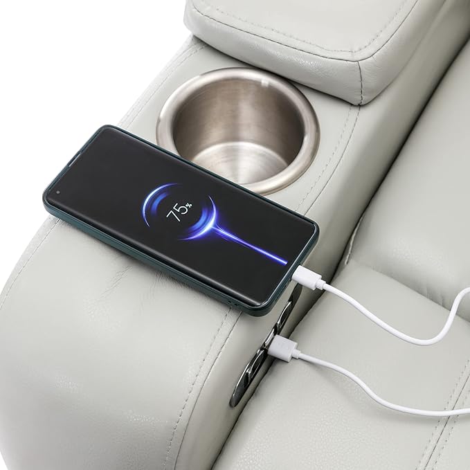 Merax Power Motion Recliner with USB Charging Port and Hidden Arm Storage Home Theater Seating with Convenient Cup Holder Designand Stereo(Light Grey)