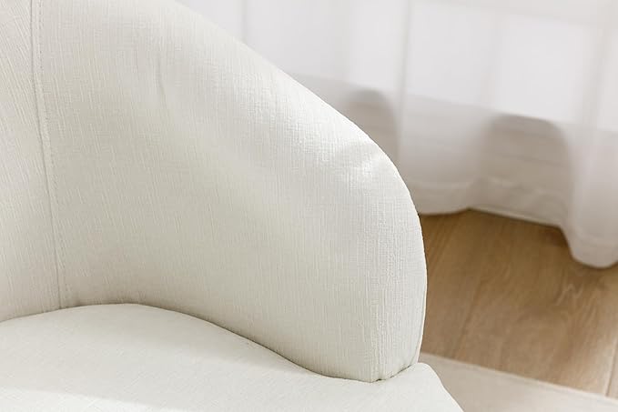 Chenille Swivel Accent Chair Ivory Round Metal Base Armchair 360° Rotation for Living Room