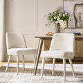 HULALA HOME Modern Dining Chairs Set of 2White Fully Chenille Upholstered Dining Room Chairs Set with Foot Peg Wood Frame Armless Kitchen Accent Chairs for Living Room Bedroom Reception - Ivory