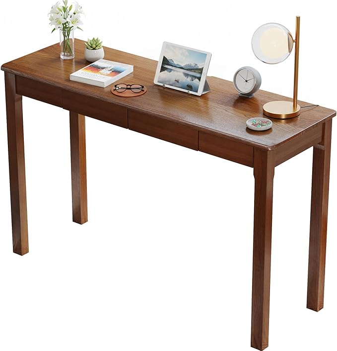 Wood Desk Solid Wood Writing Table for Home Office Mid Century Modern Desk with Drawers Walnut (47inch / 120cm)